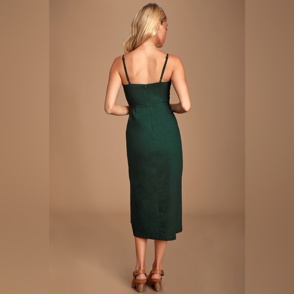 Lush Terrace Sunset Forrest Green Button-Front Midi Dress, Size Small - Picture 6 of 12